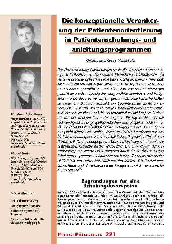 [doc_200800] Die konzeptionelle Verankerung der Patientenorientierung in Patientenschulungsund -anleitungsprogrammen