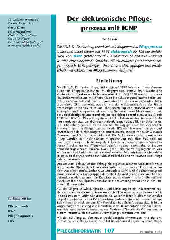 Der elektronische Pflegeprozess mit ICNP