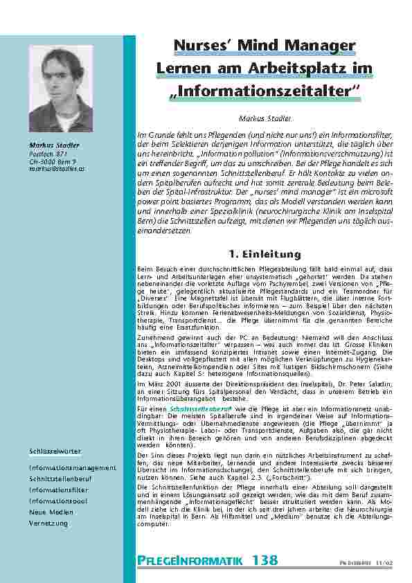 Nurses’ Mind Map Lernen am Arbeitsplatz im „Informationszeitalter“