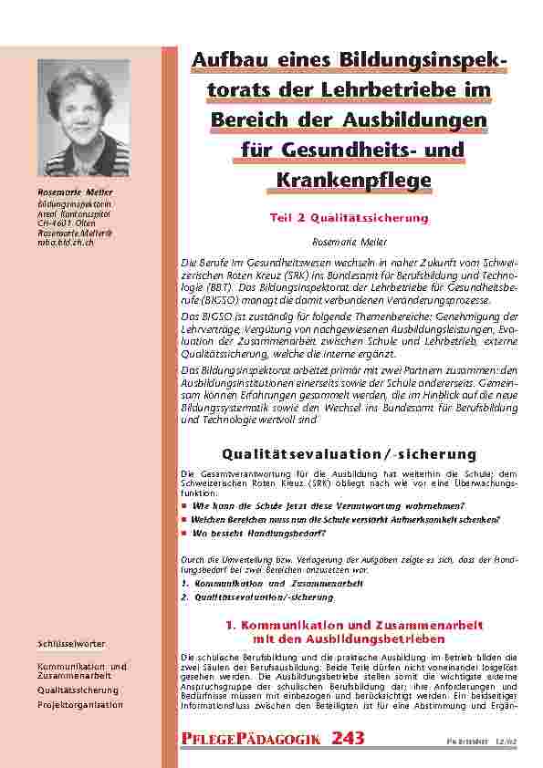 [doc_200782] Aufbau eines Bildungsinspektorats der Lehrbetriebe im Bereich der Ausbildungen für Gesundheitsund Krankenpflege