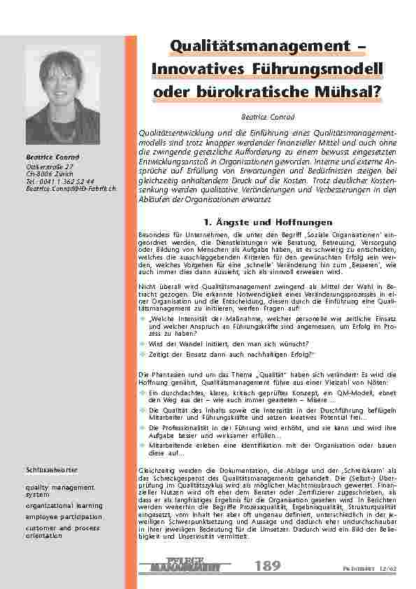 [doc_200779] Qualitätsmanagement – Innovatives Führungsmodell oder bürokratische Mühsal?