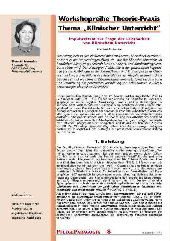 Workshopreihe Theorie-Praxis Thema „Klinischer Unterricht“