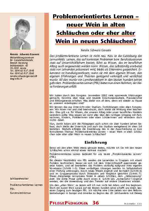 [doc_200770] Problemorientiertes Lernen – neuer Wein in alten Schläuchen oder eher alter Wein in neuen Schläuchen?