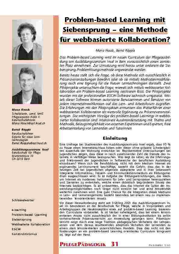 [doc_200769] Problem-based Learning mit Siebensprung – eine Methode für webbasierte Kollaboration?