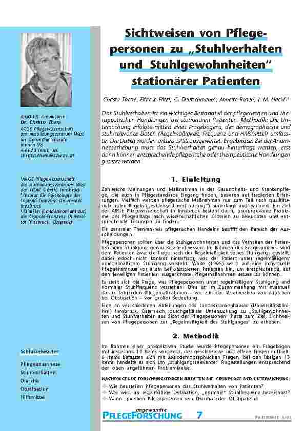 Sichtweisen von Pflegepersonenzu „Stuhlverhaltenund Stuhlgewohnheiten“stationärer Patienten