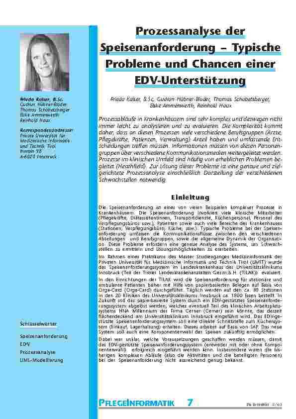 [doc_200747] Prozessanalyse derSpeisenanforderung – TypischeProbleme und Chancen einerEDV-Unterstützung