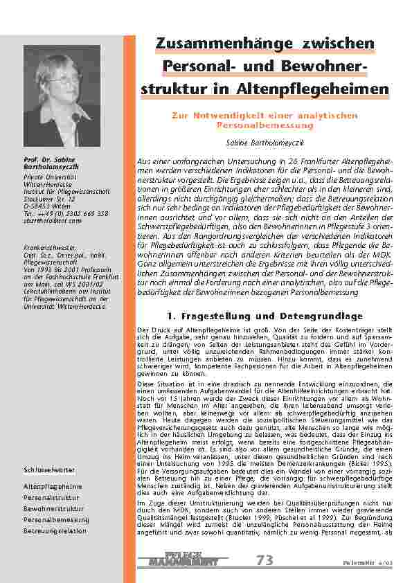 Zusammenhänge zwischenPersonalund Bewohnerstrukturin Altenpflegeheimen
