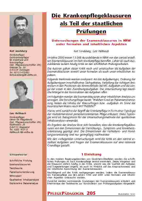 Die Krankenpflegeklausurenals Teil der staatlichenPrüfungen