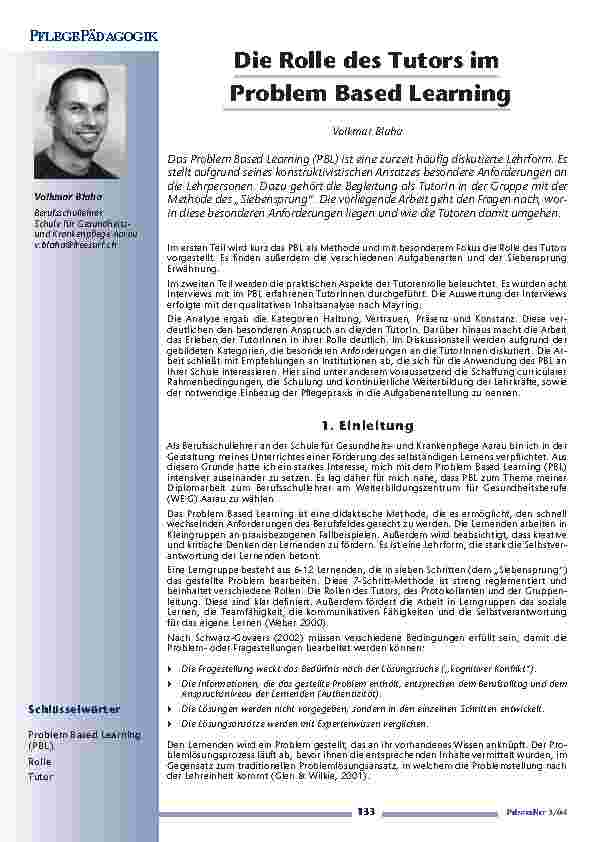 Die Rolle des Tutors imProblem Based Learning