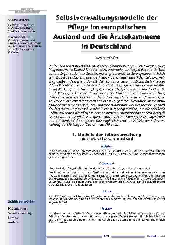 [doc_200674] Selbstverwaltungsmodelle derPflege im europäischenAusland und die Ärztekammernin Deutschland