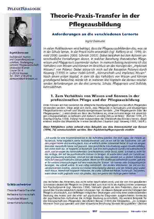 [doc_200666] Theorie-Praxis-Transfer in derPflegeausbildung