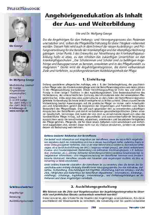 Angehörigenedukation als Inhaltder Ausund Weiterbildung