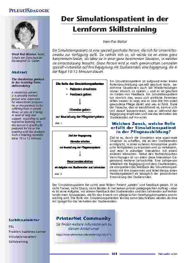 [doc_200649] Der Simulationspatient in derLernform Skillstraining