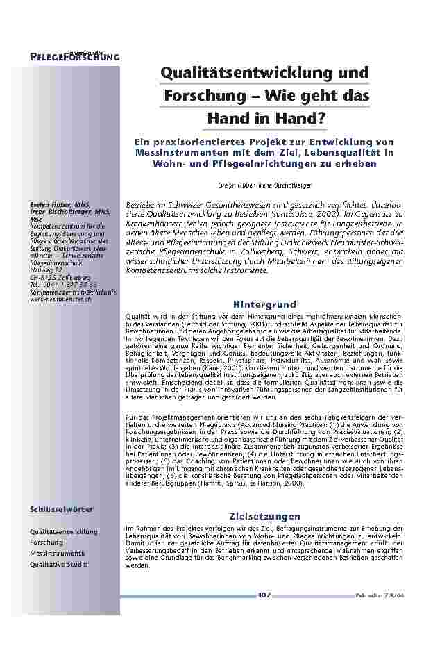 Qualitätsentwicklung undForschung – Wie geht dasHand in Hand?