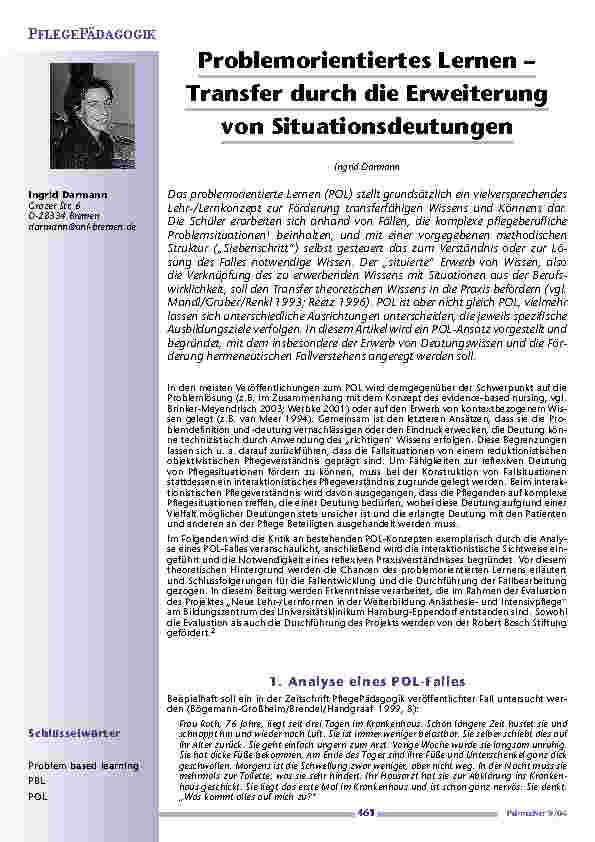 Problemorientiertes Lernen –Transfer durch die Erweiterungvon Situationsdeutungen