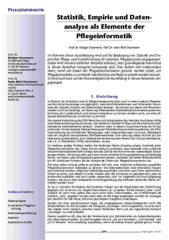 Statistik, Empirie und Datenanalyse als Elemente derPflegeinformatik