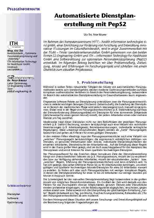 Automatisierte Dienstplanerstellung mit PepS2