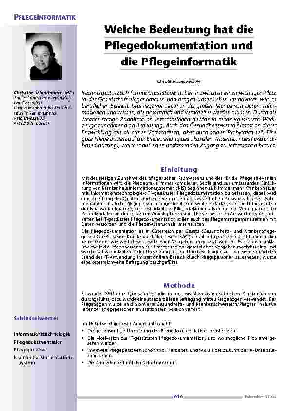 Welche Bedeutung hat diePflegedokumentation unddie Pflegeinformatik
