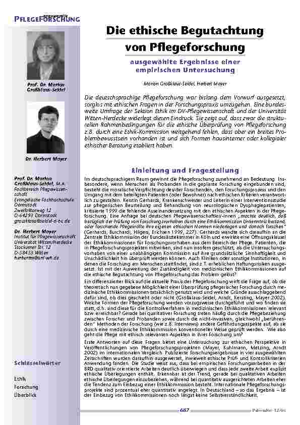 Die ethische Begutachtungvon Pflegeforschung