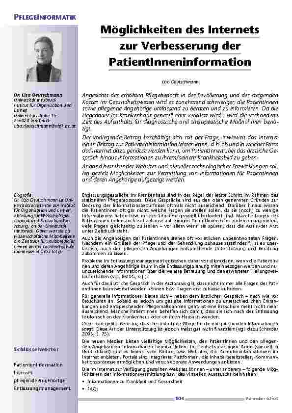 [doc_200587] Möglichkeiten des Internetszur Verbesserung derPatientInneninformation