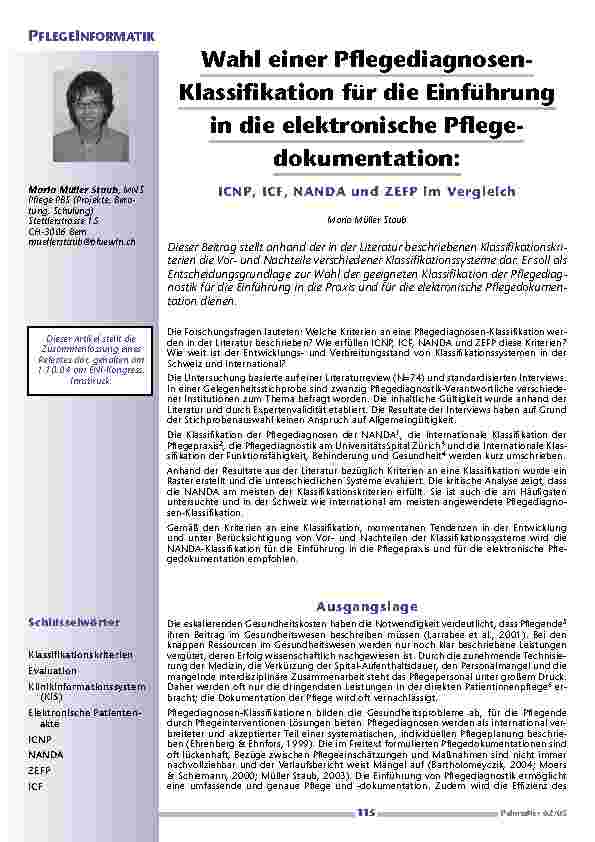 [doc_200584] Wahl einer Pflegediagnosen-Klassifikation für die Einführungin die elektronische Pflegedokumentation
