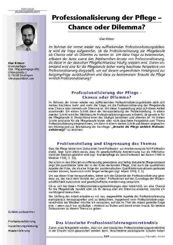 Professionalisierung der Pflege – Chance oder Dilemma?