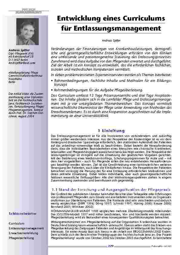 Entwicklung eines Curriculumsfür Entlassungsmanagement