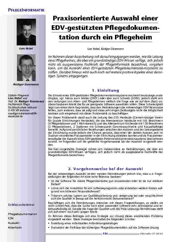 Praxisorientierte Auswahl einerEDV-gestützten Pflegedokumentation durch ein Pflegeheim
