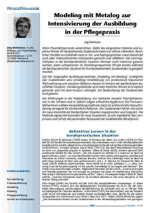 [doc_200526] Modeling mit Metalog zur Intensivierung der Ausbildung in der Pflegepraxis