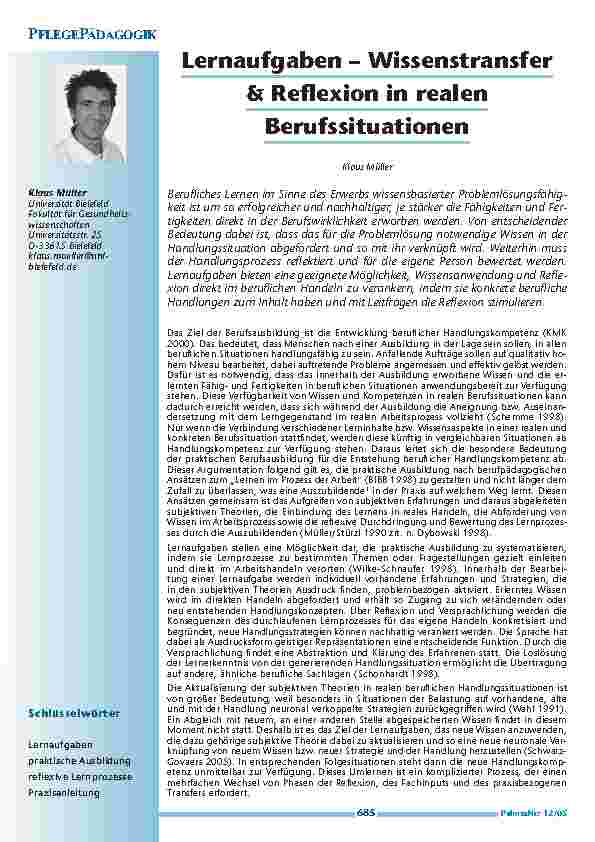 [doc_200513] Lernaufgaben – Wissenstransfer und Reflexion in realen Berufssituationen
