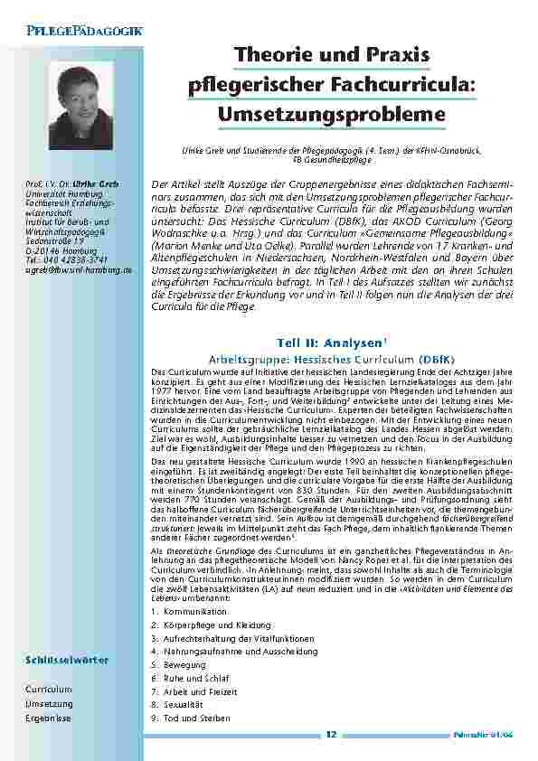 [doc_200509] Theorie und Praxis pflegerischer Fachcurricula: Umsetzungsprobleme