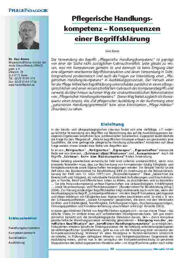 Pflegerische Handlungs-kompetenz – Konsequenzen einer Begriffsklärung