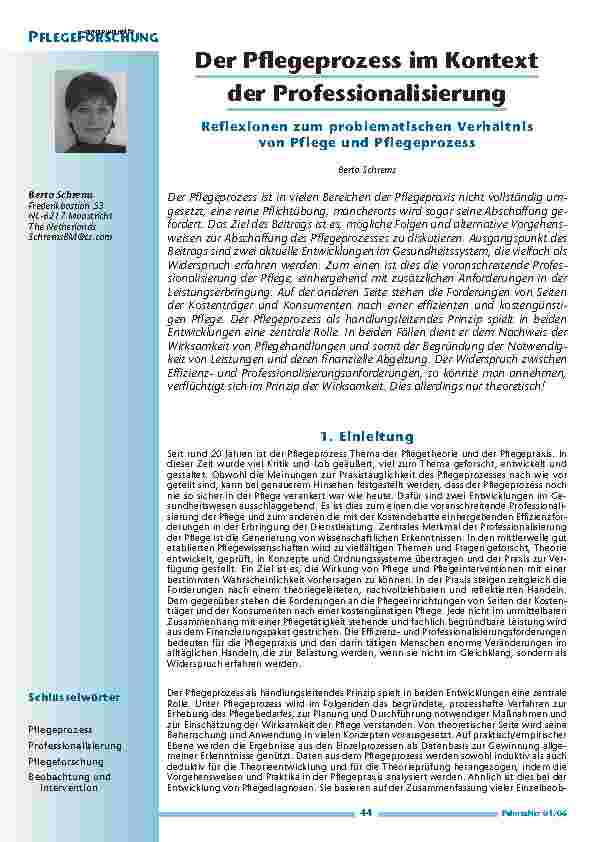 Der Pflegeprozess im Kontext der Professionalisierung
