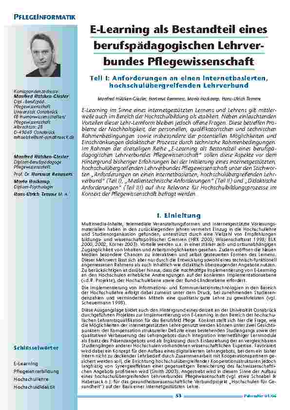 [doc_200501] E-Learning als Bestandteil einesberufspädagogischen Lehrverbundes Pflegewissenschaft