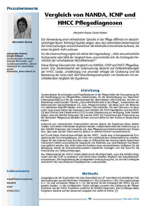 [doc_200498] Vergleich von NANDA, ICNP undHHCC Pflegediagnosen