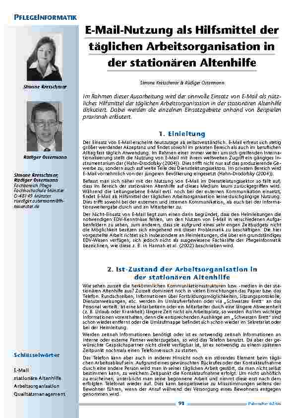 E-Mail-Nutzung als Hilfsmittel dertäglichen Arbeitsorganisation inder stationären Altenhilfe