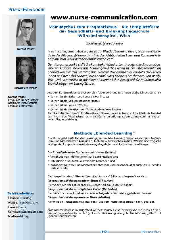 www. nurse-communication. com - Vom Mythos zum Pragmatismus – Die Lernplattform der Gesundheitsund Krankenpflegeschule Wilhelminenspital, Wien