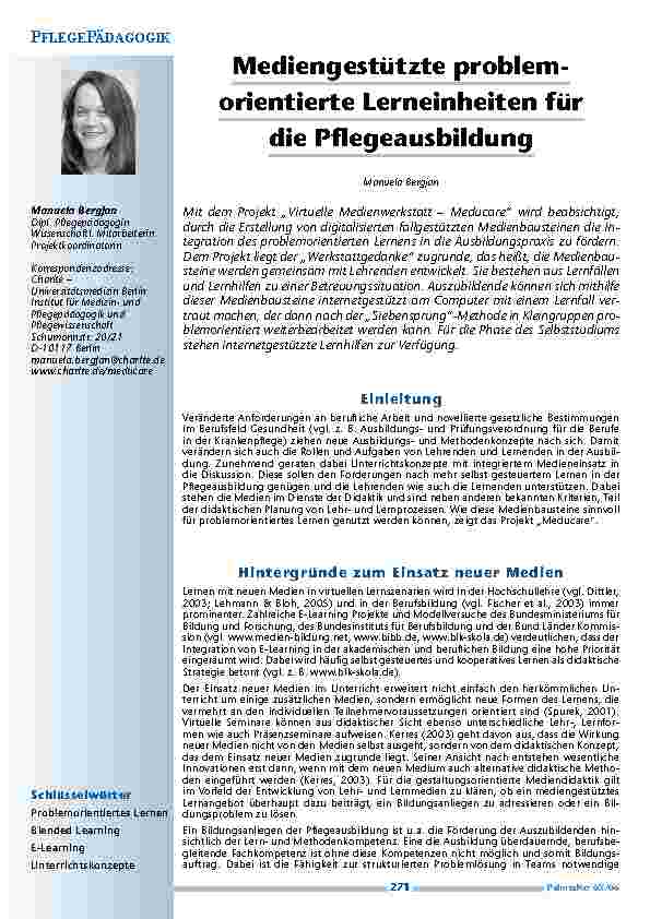 Mediengestützte problemorientierte Lerneinheiten für die Pflegeausbildung