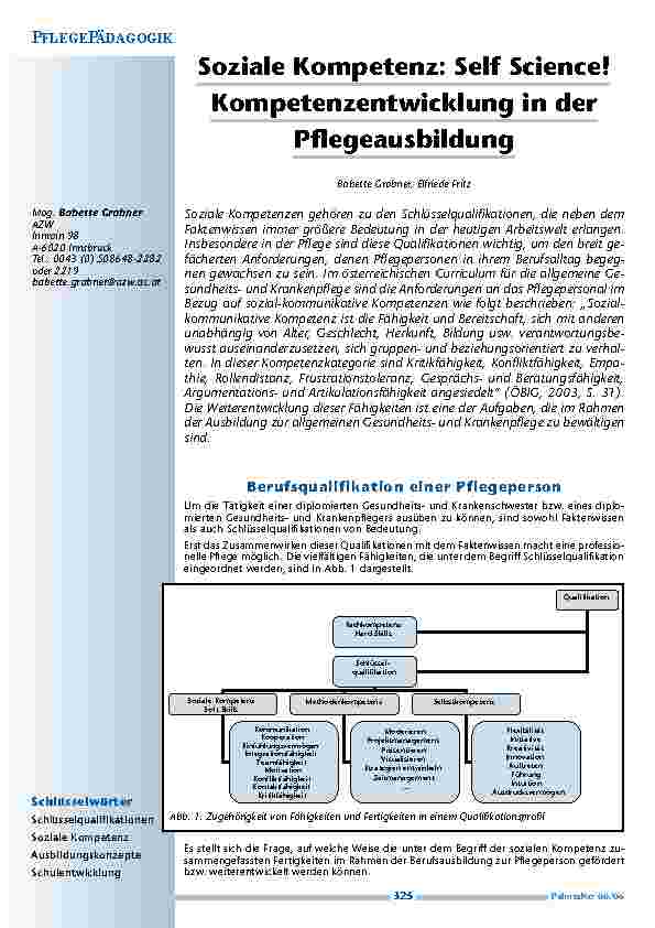 Soziale Kompetenz: Self Science! Kompetenzentwicklung in derPflegeausbildung