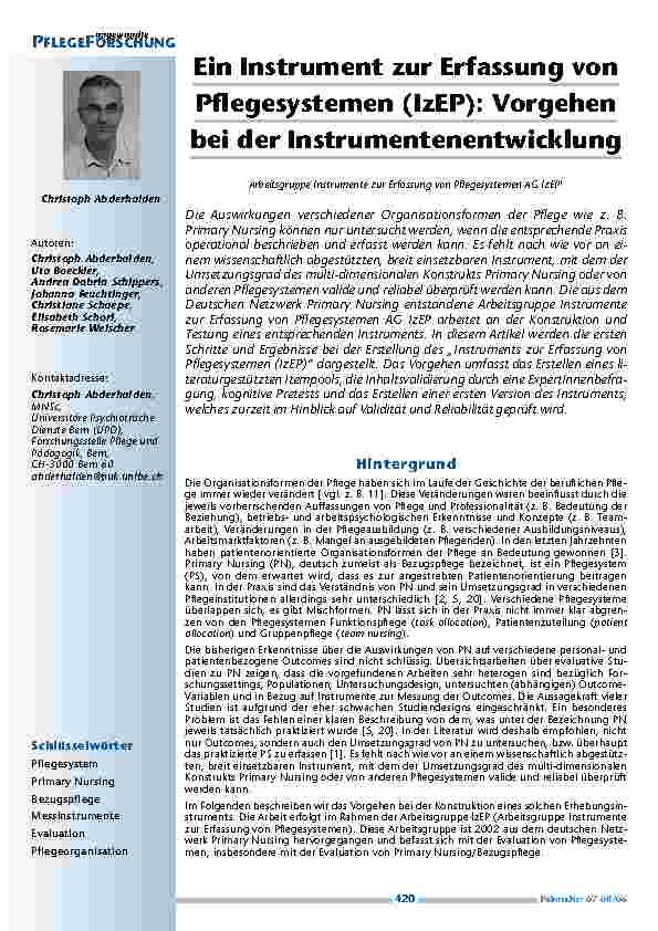 Ein Instrument zur Erfassung vonPflegesystemen (IzEP): Vorgehenbei der Instrumentenentwicklung