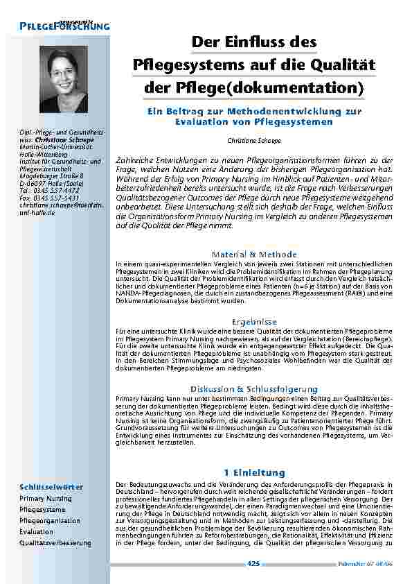 [doc_200458] Der Einfluss des Pflegesystems auf die Qualität der Pflege(dokumentation)