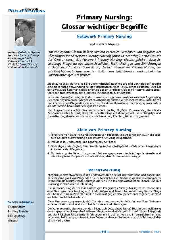 [doc_200455] Primary Nursing: Glossar wichtiger Begriffe