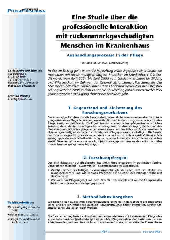 Eine Studie über dieprofessionelle Interaktionmit rückenmarkgeschädigtenMenschen im Krankenhaus. Aushandlungsprozesse in der Pflege
