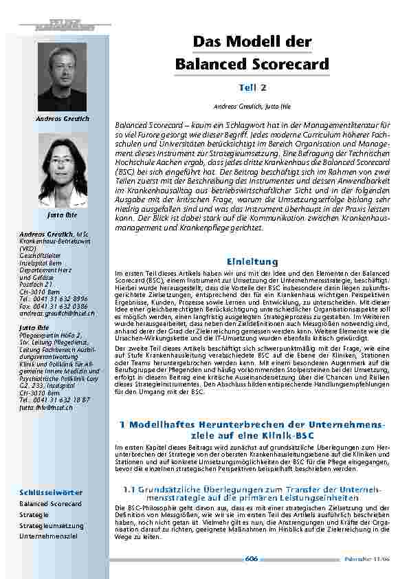 Das Modell derBalanced Scorecard. Teil 2