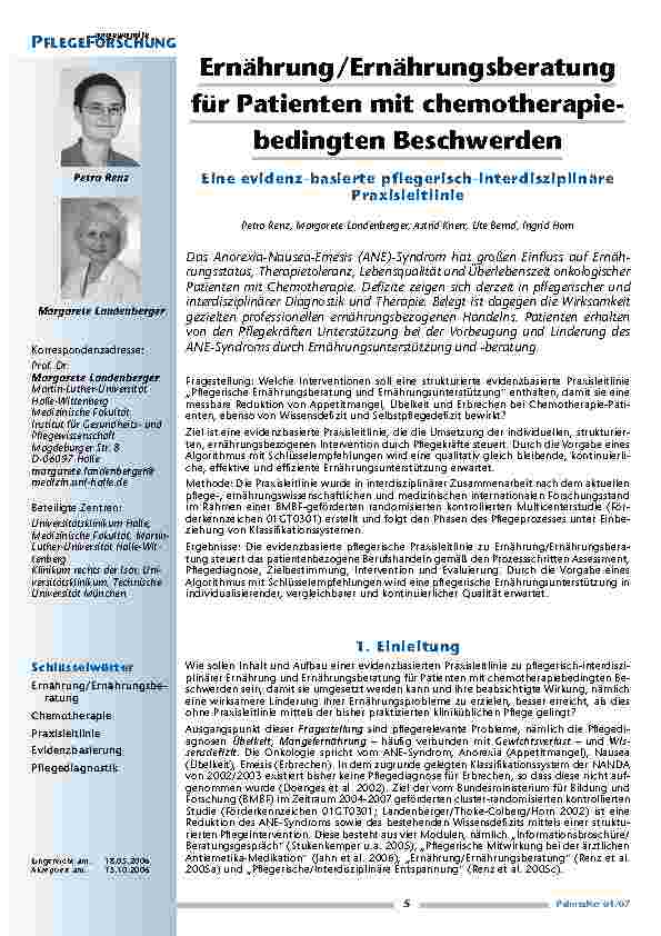 Ernährung/Ernährungsberatungfür Patienten mit chemotherapie-bedingten Beschwerden