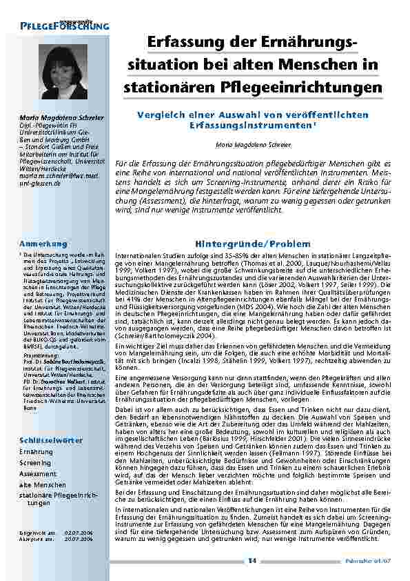 [doc_200424] Erfassung der Ernährungssituation bei alten Menschen instationären Pflegeeinrichtungen