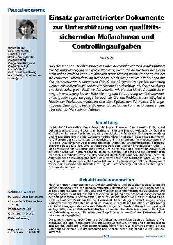 [doc_200415] Einsatz parametrierter Dokumentezur Unterstützung von qualitätssichernden Maßnahmen undControllingaufgaben
