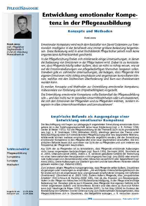 Entwicklung emotionaler Kompetenz in der Pflegeausbildung.Konzepte und Methoden