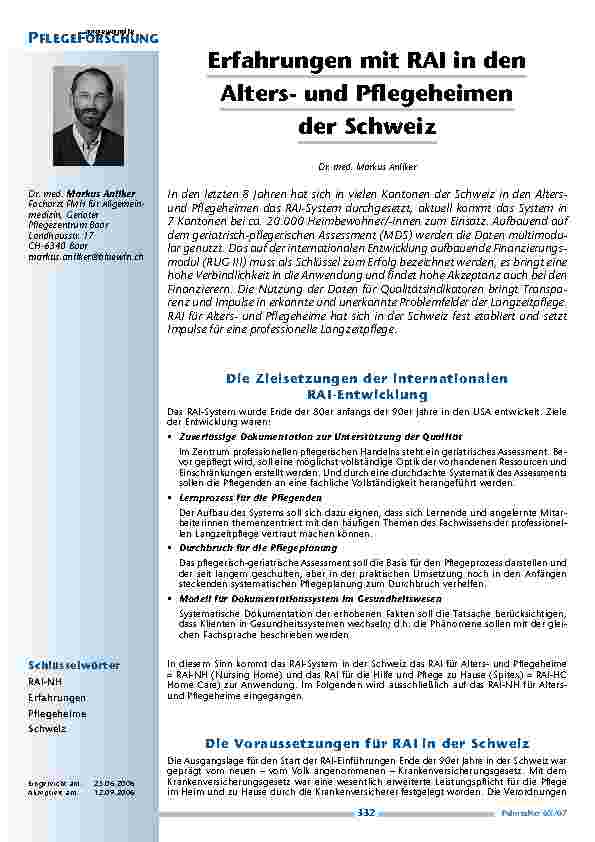 Erfahrungen mit RAI in denAltersund Pflegeheimender Schweiz