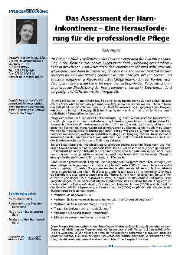 [doc_200378] Das Assessment der Harninkontinenz– Eine Herausforderungfür die professionelle Pflege